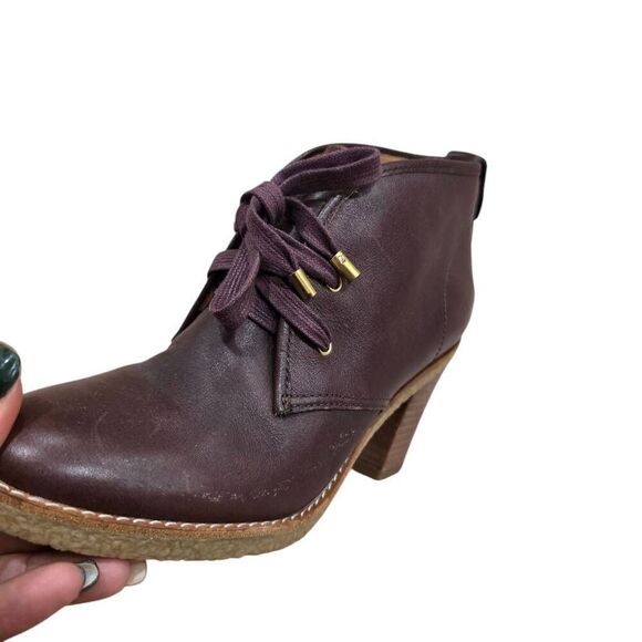 Coach Nikol Bootie Women's 5B Burgundy Leather Lace Up Block Heel Boots Q1666 - Picture 4 of 8